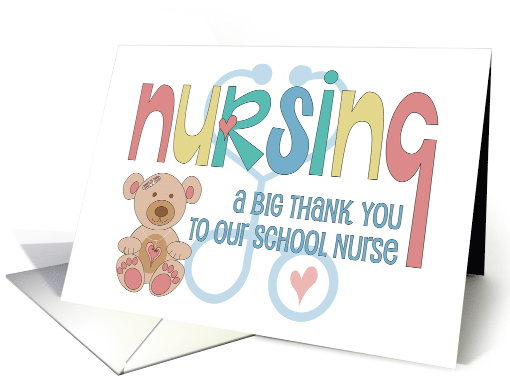Hand Lettered Thank you to School Nurse with Bear and Hearts card