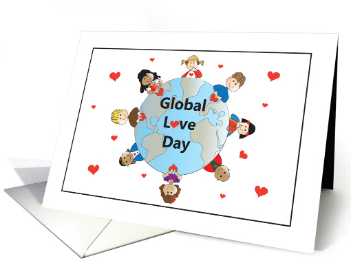Global Love Day Holiday, World with Children and Hearts card (1422170)