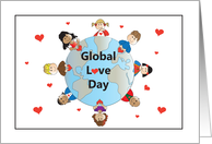 Global Love Day Holiday, World with Children and Hearts card