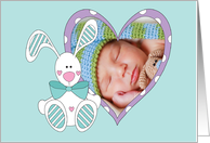Announcement for New Baby, with Photo and Bunny Frame card
