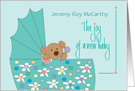 New Baby Congratulations, Bear with Heart & Custom Name card