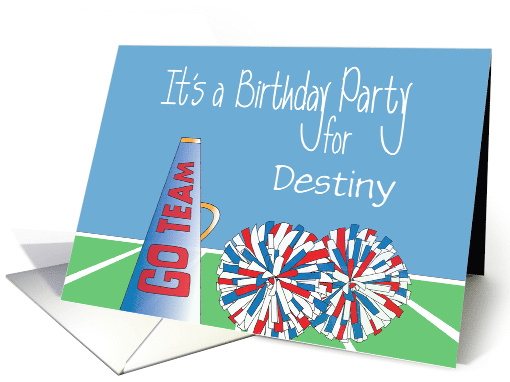 Birthday Party Invitation Cheerleading Theme, with Custom Name card