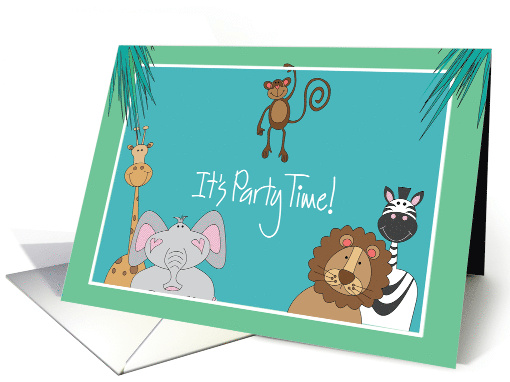 Birthday Party Invitation for Kids with Happy Jungle Animals card