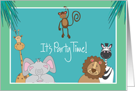 Birthday Party Invitation for Kids with Happy Jungle Animals card