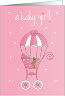Congratulations on Adoption of Baby Girl Pink Strolled and Parachute card