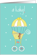 Hand Lettered Congratulations Adoption of Baby Stroller Parachute card