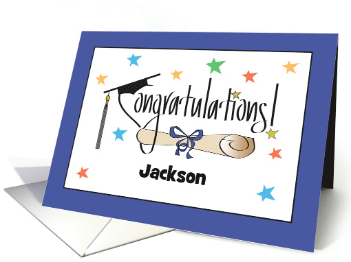 Hand Lettered Graduation Congratulations for Him with Custom Name card