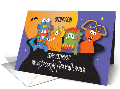 Monstrously Fun Halloween for Grandson with Monsters in Cauldron card