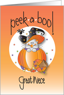 Halloween for Great Niece Black Cat and Jack O’ Lantern in Witch Hat card