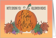 Hand Lettered Halloween From All of Us, Pumpkin & Fall Leaves card