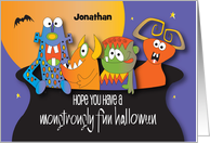 Halloween For Kids Colorful Monsters in Cauldron with Custom Name card
