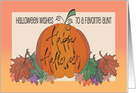 Hand Lettered Halloween for Favorite Aunt, Pumpkin on Fall Leaves card