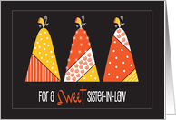 Halloween for Sweet Sister-in-Law Decorated Candy Corn Pumpkins card