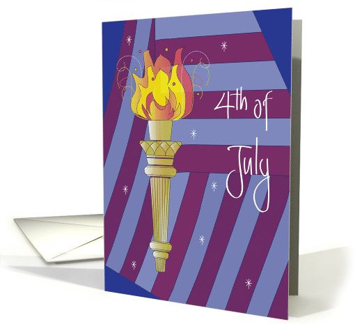 Fourth (4th) of July, American Flag and Statue of Liberty Torch card