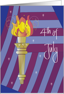Fourth (4th) of July, American Flag and Statue of Liberty Torch card