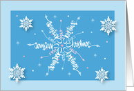 Hand Lettered Christmas Snowflake Christmas Peace in Blue and Pink card