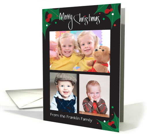 Christmas Photo Card, Custom Name, Merry Christmas & Holly card