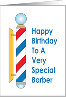Birthday for Barber, Red and Blue Striped Barber Pole card