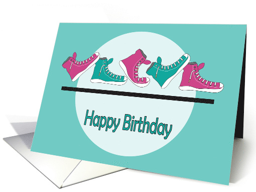 Birthday for Girl Runner, Teal and Cranberry High Top Sneakers card