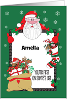 Christmas for Kids First on Santa’s List with Stocking and Custom Name card