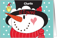 Christmas for Kids Let it Snow Large Snowman in Hat with Custom Name card