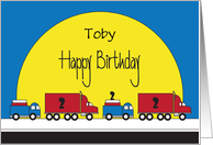 Birthday for 2 Year Old, Personalized Convoy of Colorful Trucks card