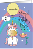 Magical Rainbow Unicorn Birthday for 3 Year Old with Custom Name card