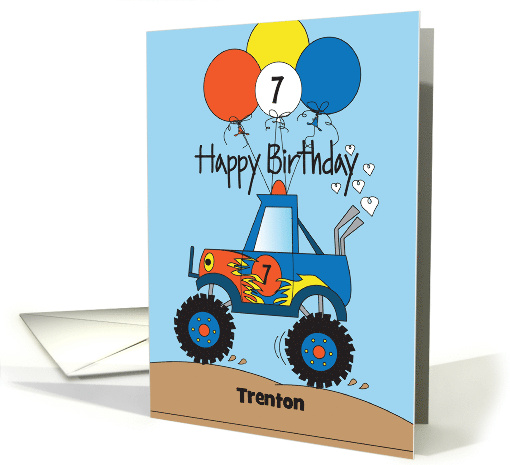 Hand Lettered Monster Truck Birthday for 7 Year Old with... (1429354)
