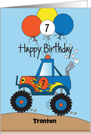 Hand Lettered Monster Truck Birthday for 7 Year Old with Custom Name card