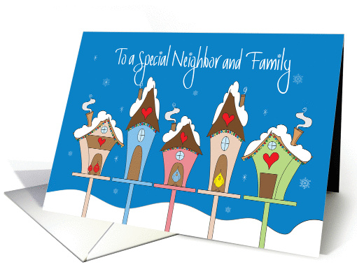Christmas for Neighbor & Family, Festive Bird Houses & Lights card