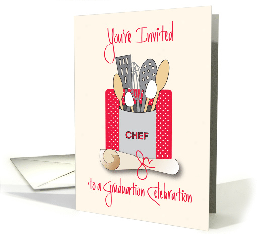 Invitation to Graduation Party for Chef with Cooking Utensils card