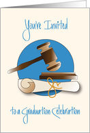 Invitation to Graduation Party for Lawyer with Gavel and Diploma card