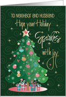 Christmas for Neighbor and Husband Decorated Tree Sparkles with Joy card