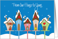 Christmas from Our House to Yours, Birdhouses with Hearts card