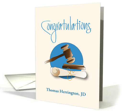 Law School Graduation Congratulations with Mallet and Custom Name card