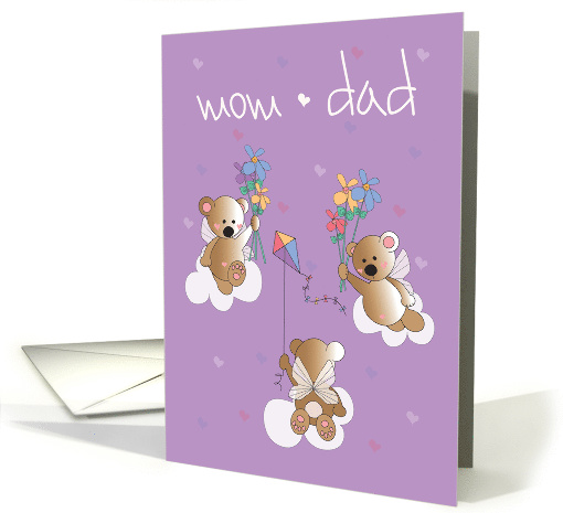Parents' Day Angel Bears, with Angel Wings, Flowers & Kites card