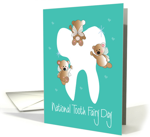 National Tooth Fairy Day, Trio of Fairy Bears & Sparkling Tooth card