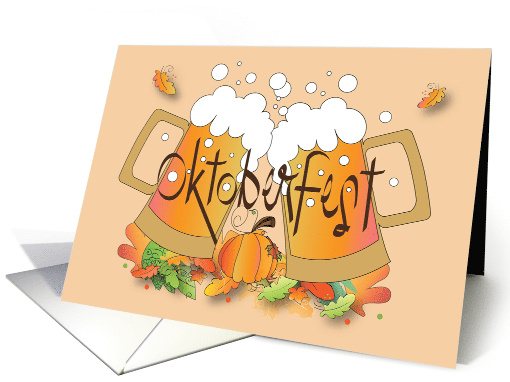 Invitation to Oktoberfest, Toasting Beer Mugs with Bubbles card