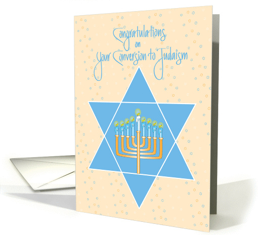Conversion to Judaism for Him, Star of David and Menorah card