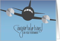 Hand Lettered Retirement for Pilot Dark Silver Plane with Propellers card