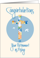 Retirement for Bishop, Stained Glass Cross and White Doves card