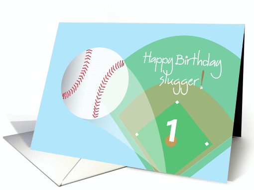 1st Birthday for Grandson, Baseball Field with Home Run Baseball card