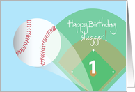 1st Birthday for Grandson, Baseball Field with Home Run Baseball card