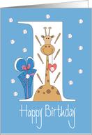 1st Birthday for Grandson, Baseballs and Giraffe in Large 1 card