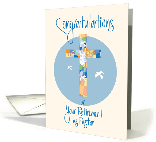 Retirement of Pastor, Stained Glass Cross and White Doves card