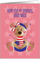 4th of July for Great Niece, Patriotic Girl Bear with Stars & Stripes card