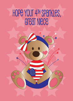 4th of July for Great Niece, Patriotic Girl Bear with Stars & Stripes