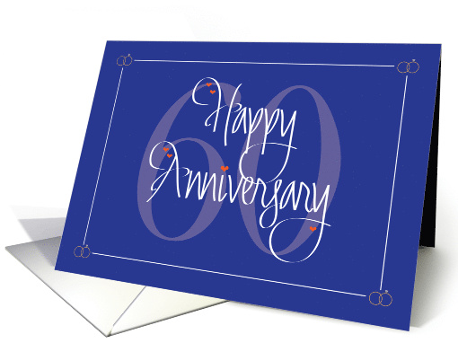 Wedding Anniversary for 60 Years, Large Number, Hearts & Rings card