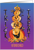 Halloween Trick or Treat Grandchild Stacked Jack O’ Lanterns and Cats card