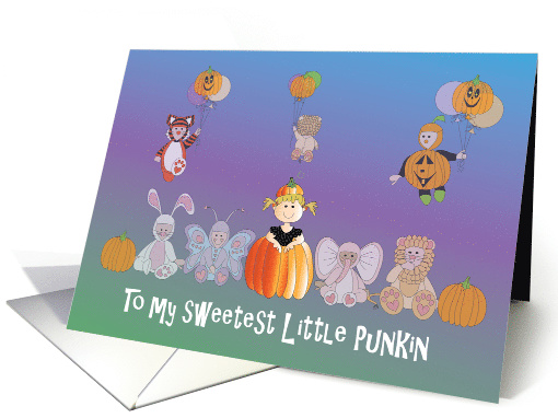 Halloween for Grandchild, Sweetest Little Punkin, Girl in Costume card